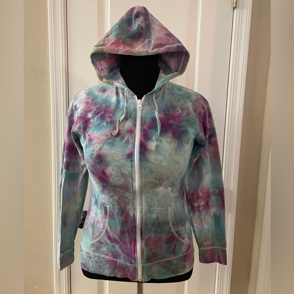 Handmade Tie Dye Ice Dye 100% Cotton Zip Hoodie Hanes Size Medium New